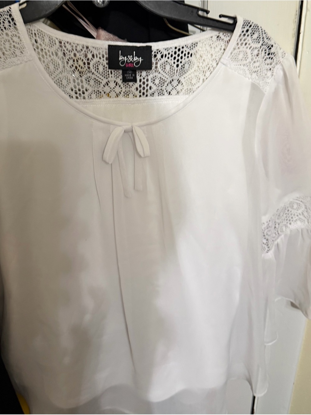 by & by White Lace-Yoke Peasant Top